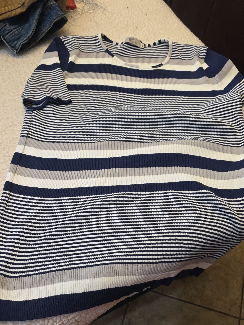 Polo Mano Navy, White & Gray Striped Ribbed Top